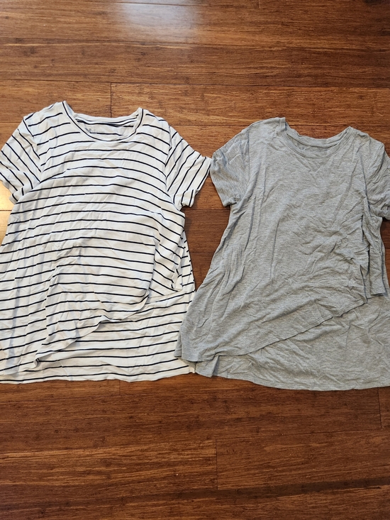 Tops - Set Of 2 Maternity & Nursing Short Sleeve Shirts- Striped And Gray, Medium